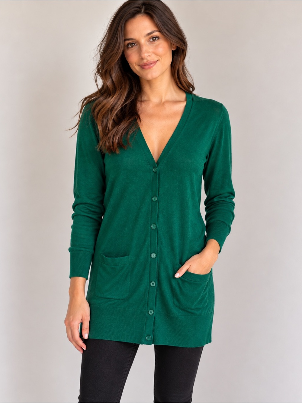 J. Crew 100% Merino Wool Longline V-Neck Button Cardigan Sweater - Emerald Green